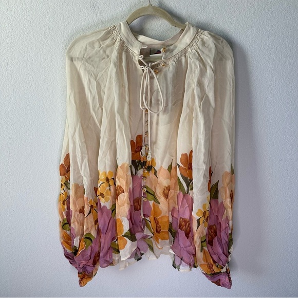 NWT Farm Rio Puff-Sleeve Boat-Neck Floral Blouse SZ M - Picture 2 of 8